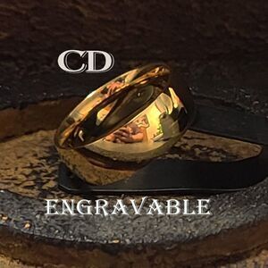 Personalized Men's Titanium Gold Wedding Band Ring 14k Gold Coated